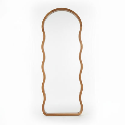 Wooden Wavy Mirror 'Lini' - Natural -  170 x 60 cm