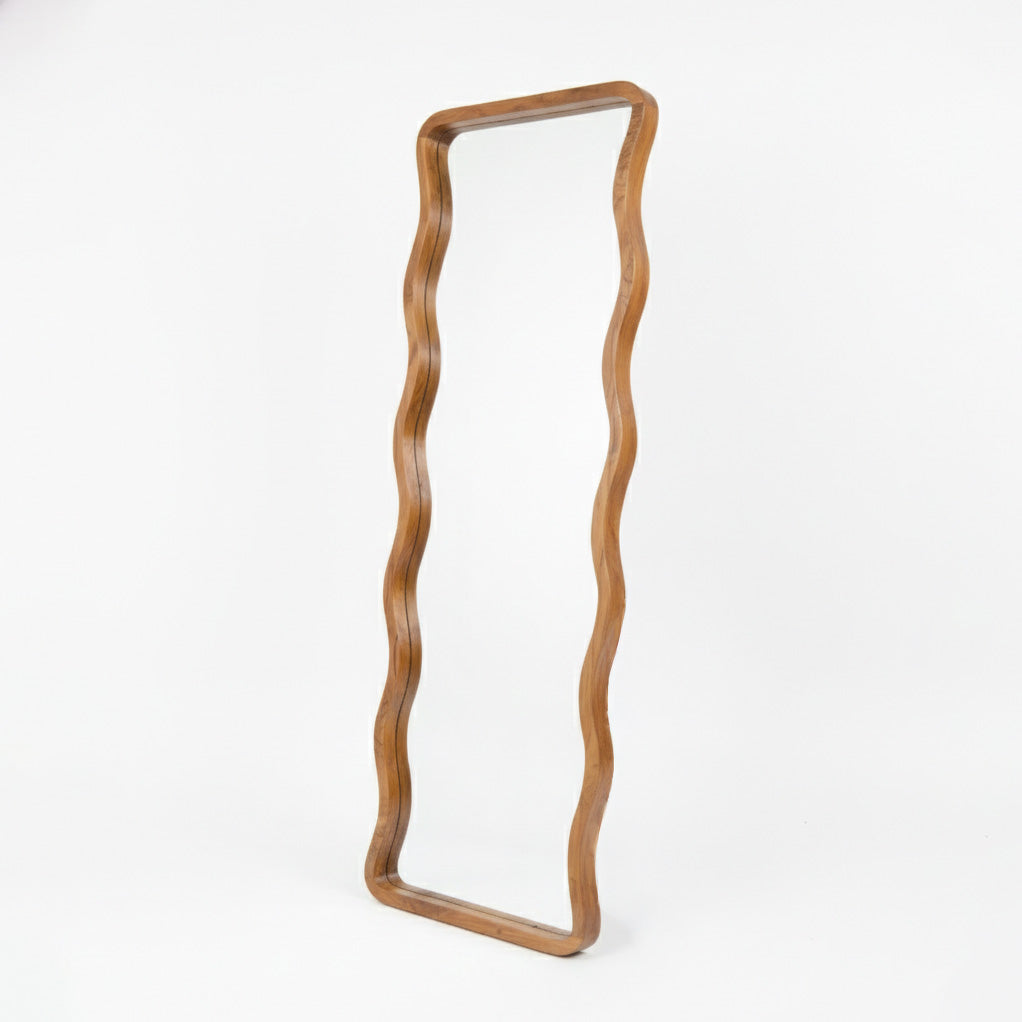 Wooden Wavy Mirror 'Ruang' - Natural -  170 x 60 cm