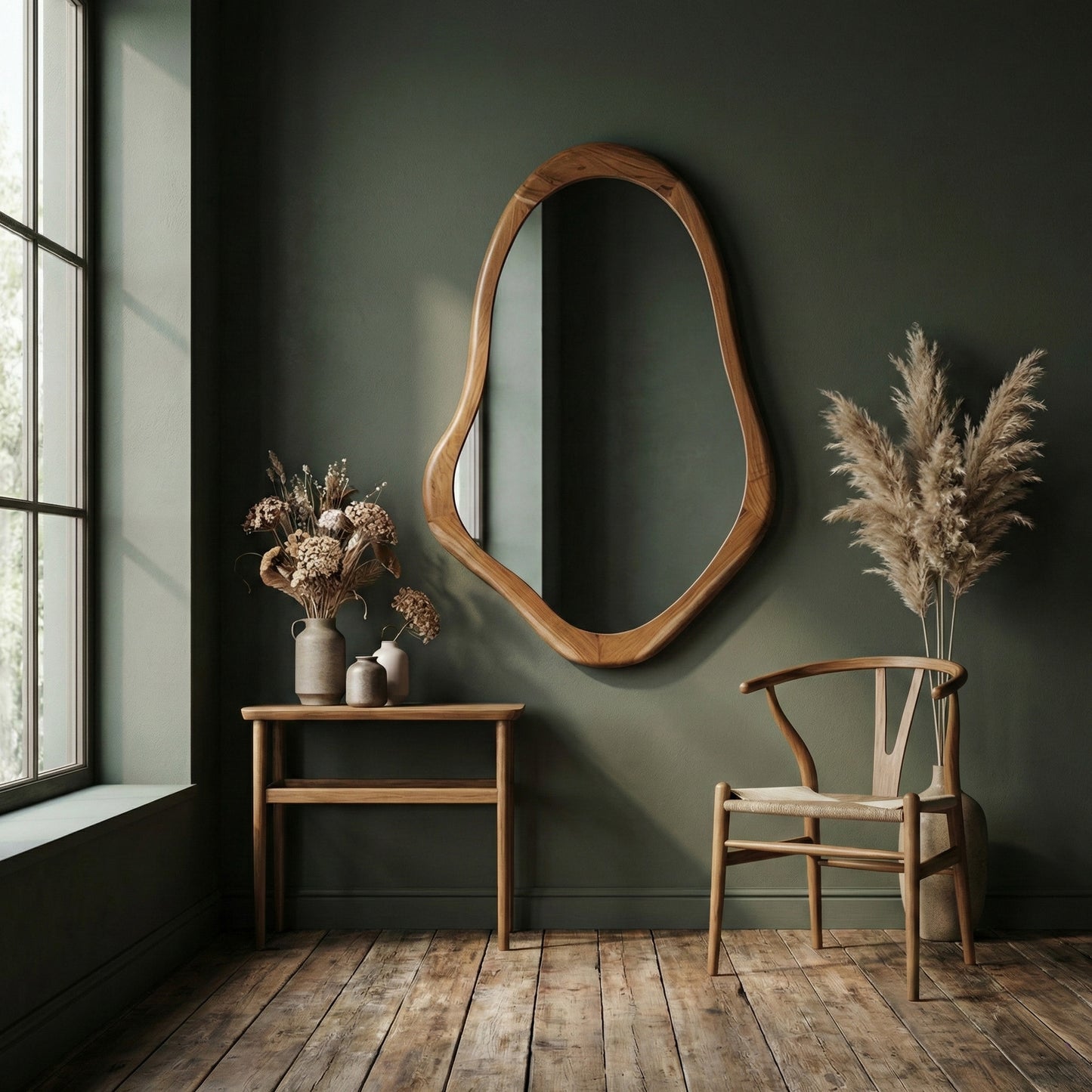 Wooden Organic Mirror 'Lestari' - Natural -  100 x 65 cm