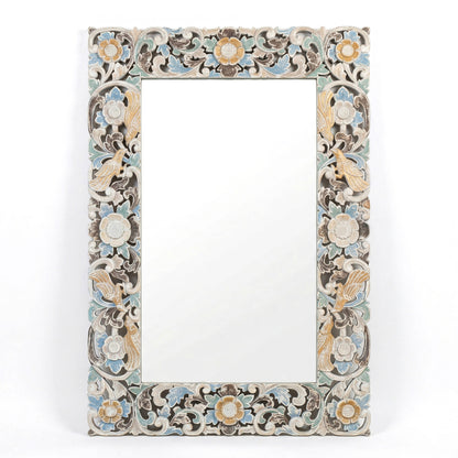 Hand Carved Mirror "Pushpa" - Blue Multicolor - 120 x 80 cm
