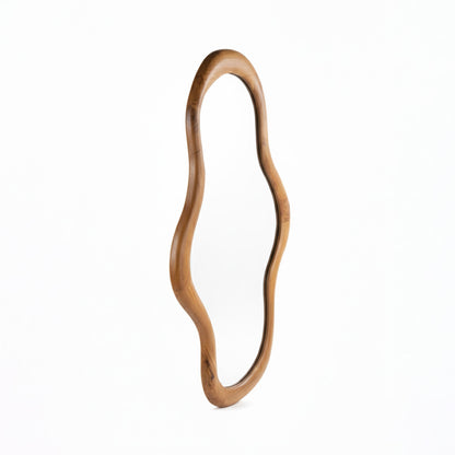 Wooden Organic Wavy Mirror 'Pagi' - Natural -  110 x 50 cm