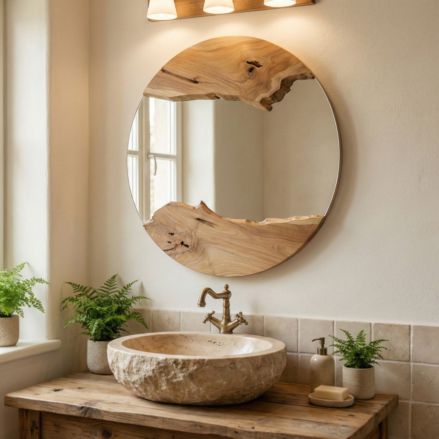 Wooden Round Mirror "Bumi" - Natural - 60 cm