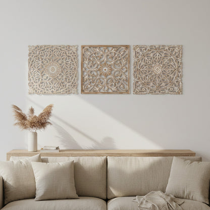 Set of 3 Decorative Panels "Pererenan" - Antic Wash - 50 cm