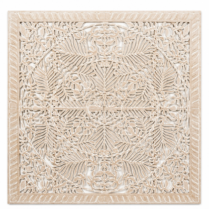 Hand Carved Full Bed Headboard 'Pucuk' - Antique wash