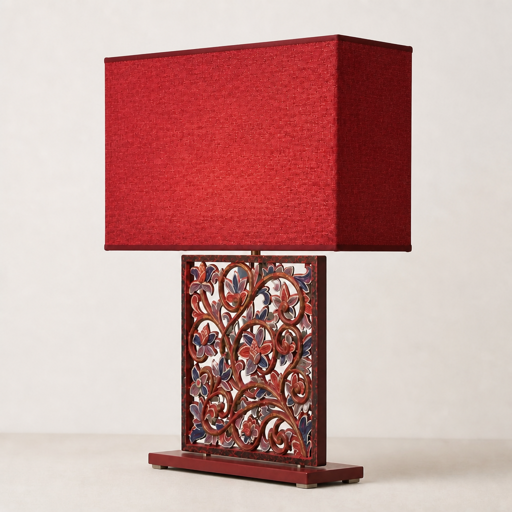Carved Table Lamp “Rouge” – Multicolor Red