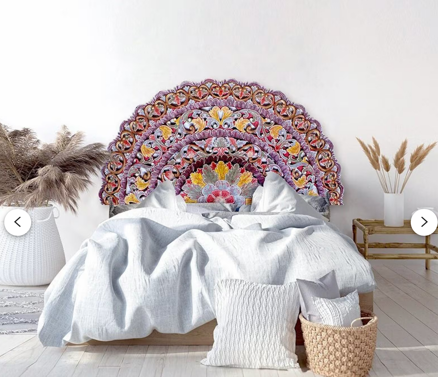 Copy of Hand Carved Queen Size Half-moon Mandala Bed headboard Sri in multi color red - 76 inch