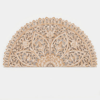 Hand Carved Half-moon Mandala Bed headboard 'Serupa' in Antic Wash