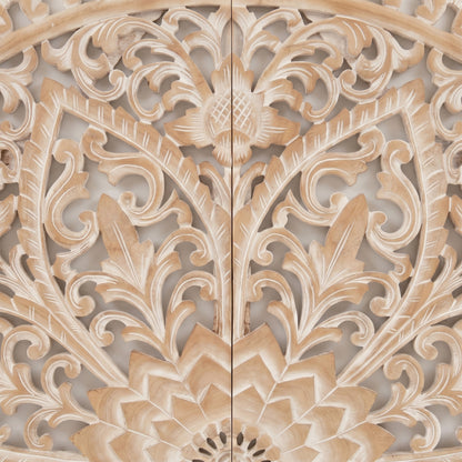Hand Carved Half-moon Mandala Bed headboard 'Serupa' in Antic Wash