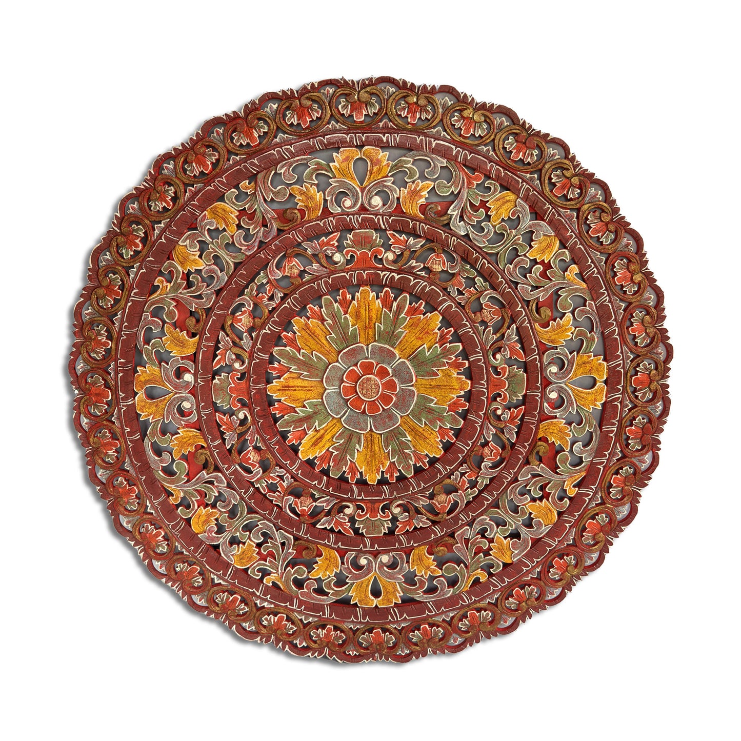 Carved Mandala Decorative Panel "Sri" - Red