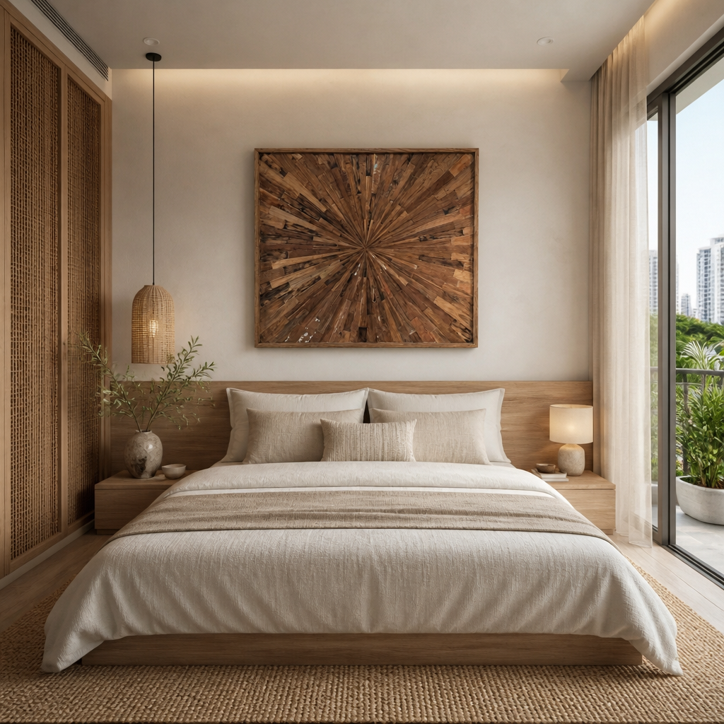 Reclaimed Wood Starburst Mosaic 'Sekala' - 110 x 95 cm