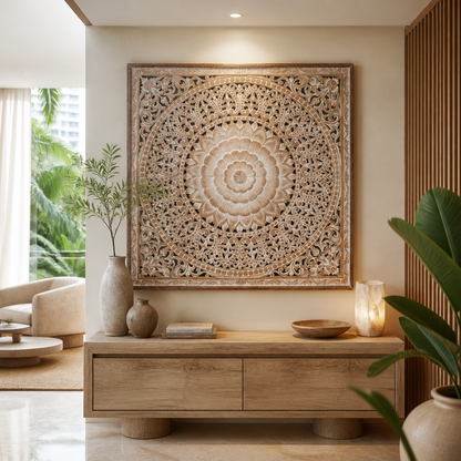 Carved Decorative Panel "Cendana" - Antic Wash - 110 x 110 cm