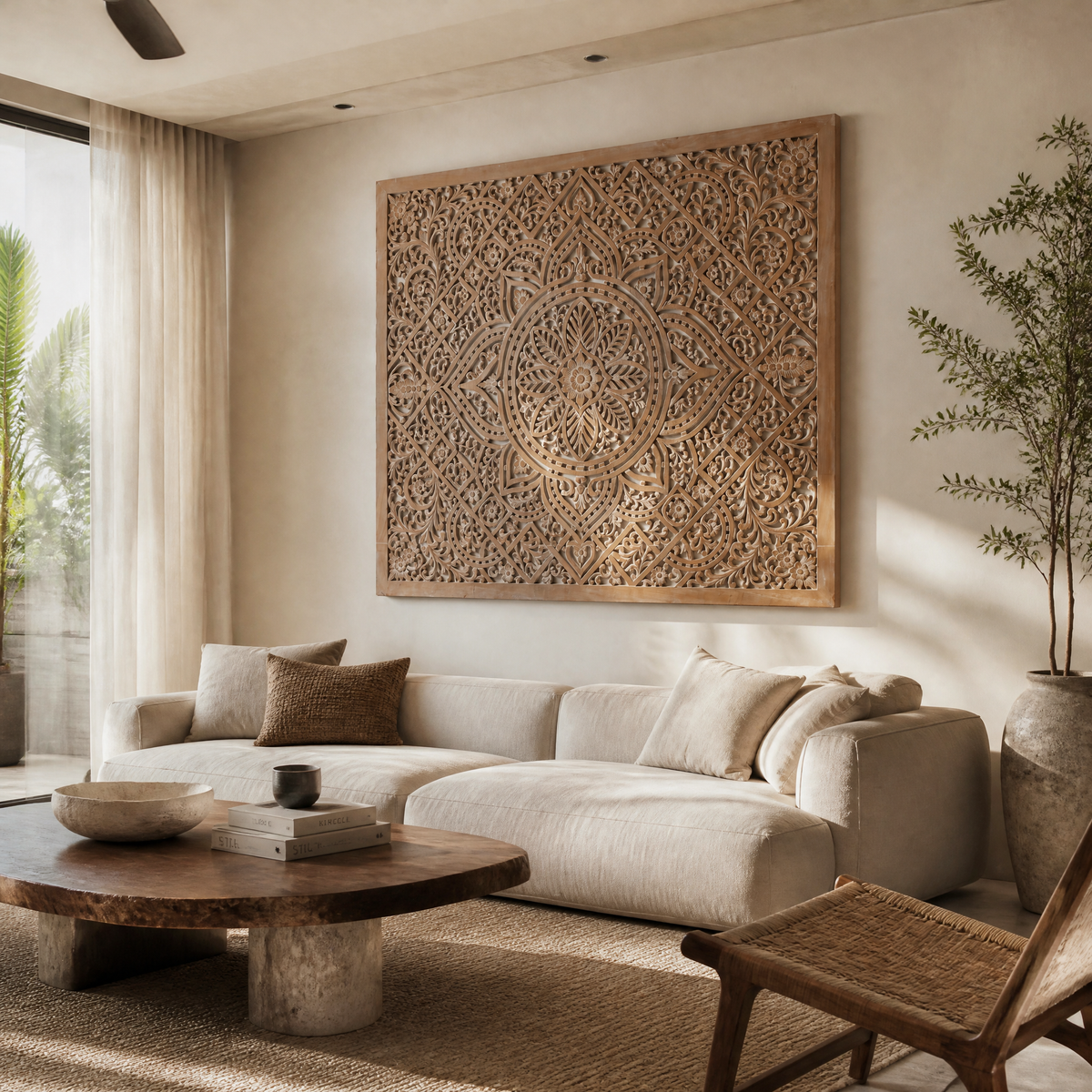 Carved Decorative Panel "Jatiluwih" in Antique Wash - 160 x 140 cm