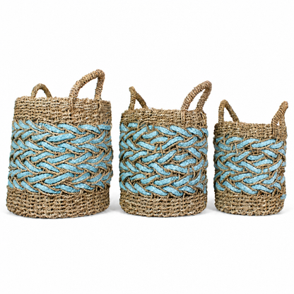 Set of 3 Baskets 'Papua' - Green & Natural