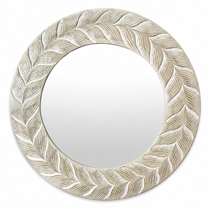 Hand Carved Mirror "Lovina" in Antique Wash - 80 cm