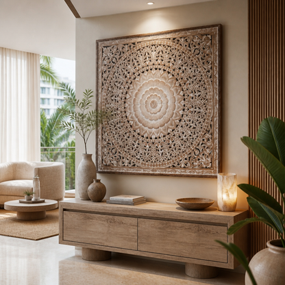 Carved Decorative Panel "Cendana" - Antic Wash - 110 x 110 cm