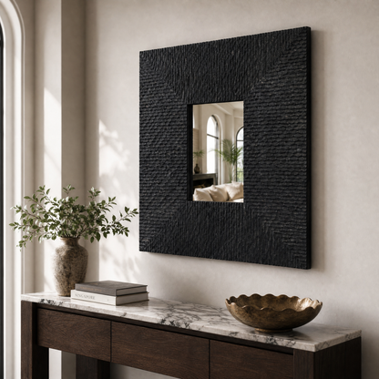 Wooden Sculptured Mirror "Rengkuh" - Black - 70 cm