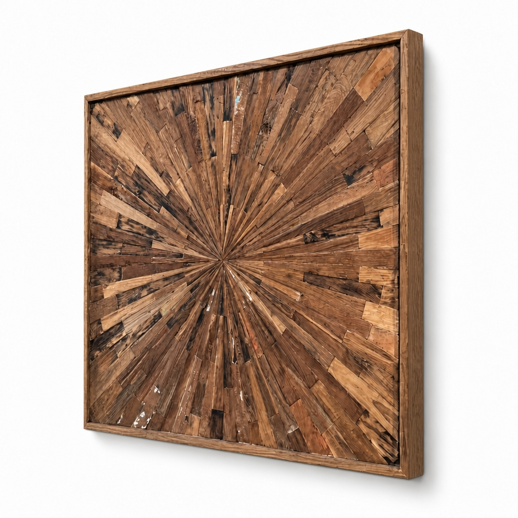 Reclaimed Wood Starburst Mosaic 'Sekala' - 110 x 95 cm