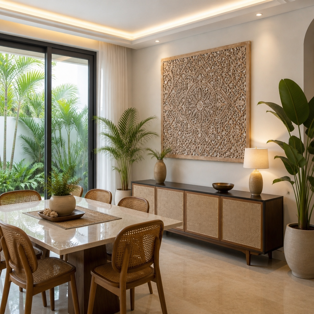 Carved Decorative Panel "Jatiluwih" in Antique Wash - 160 x 140 cm
