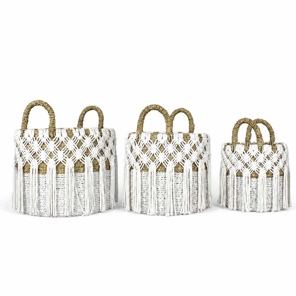 Set of 3 Baskets 'Soera'- White and Natural