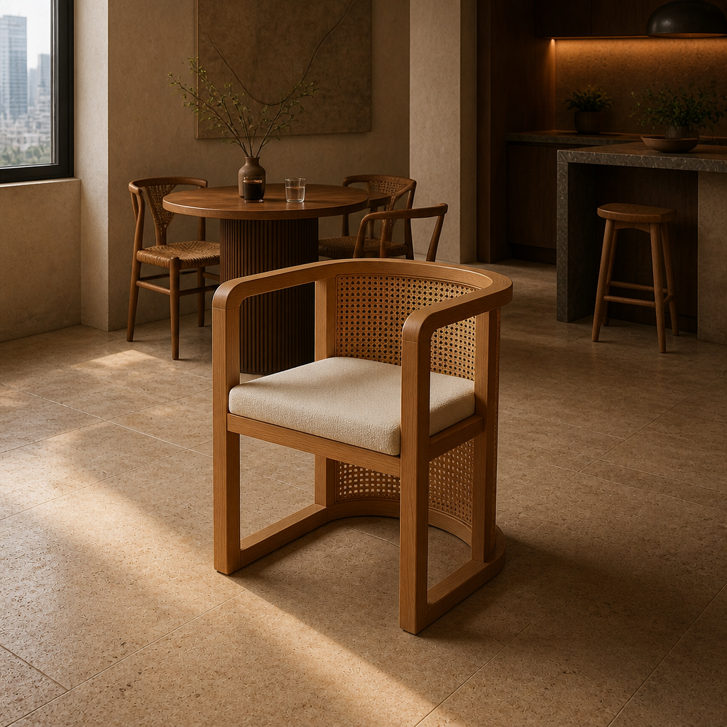 Cambria Cane Dining Chair - Natural Wood & Rattan