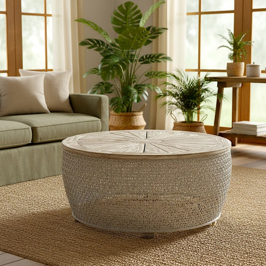 Rattan & Wooden Coffee Table “Maylea” – 90 cm