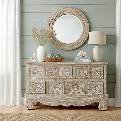 9-Drawer Wooden Carved Console Table "Naya" - 150 cm