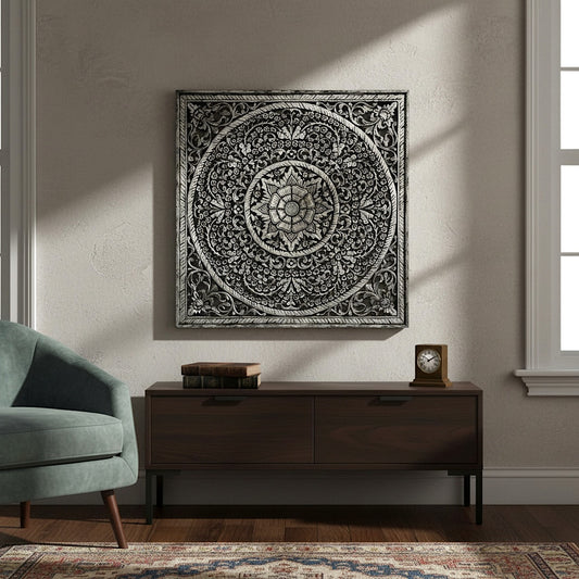 Decorative Panel "Peony" - Silver Wash - 110 cm