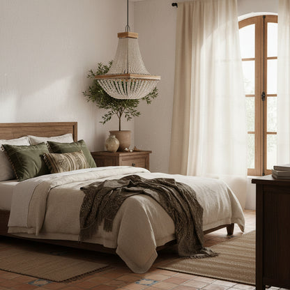 Wooden Beads Chandelier 'Alam' - Natural