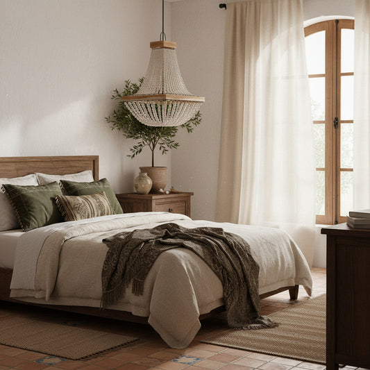 Wooden Beads Chandelier 'Alam' - Natural