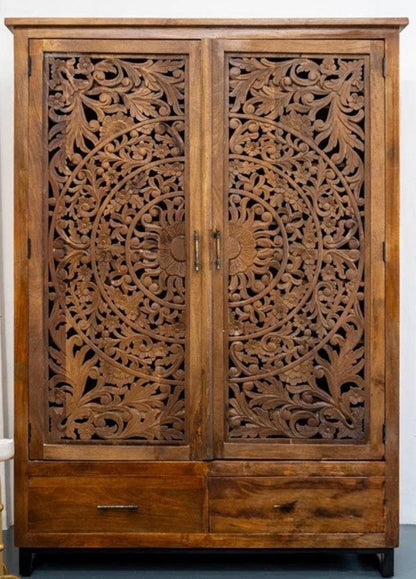 Custom Wooden Carved Drawers "Lentera" - Natural - 210cm