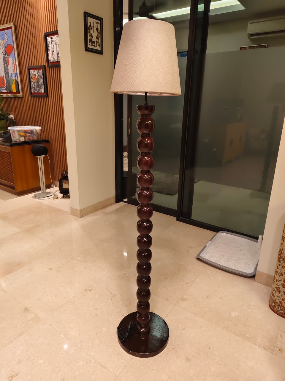 'Bubble' Floor Lamp – 150 cm | Handcrafted Teak Wood Floor Lamp in Maroon