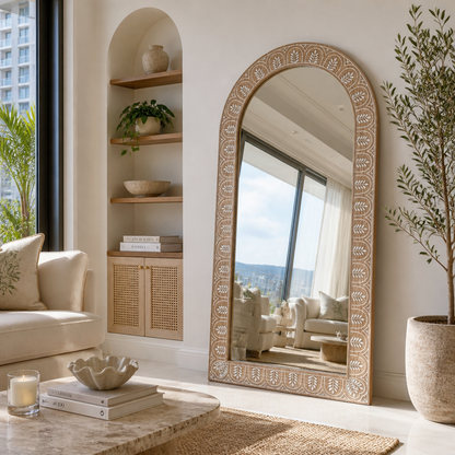 Hand Carved Mirror "Dedari" - Antic Wash - 180 x 90 cm