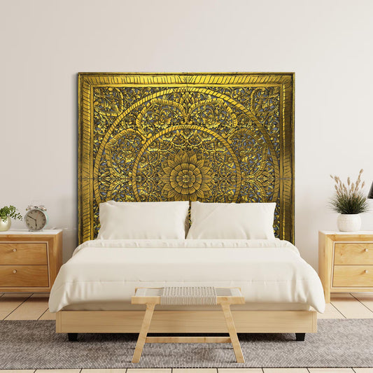 Giant Wood Wall Art / Full Bed Headboard "Manusa" - Gold Wash - USA