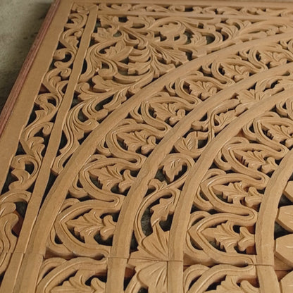 Carved Full Bed Headboard "Seruni" in Natural Brown