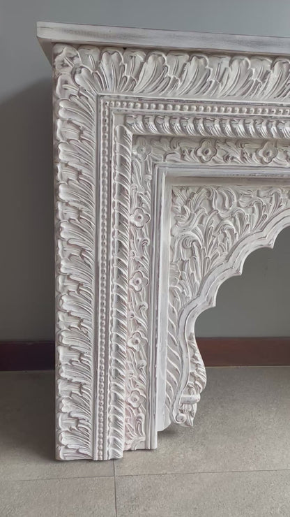 Hand-Carved Wooden Console Table “Ashama” – Distressed White Finish - 130 x 80 cm