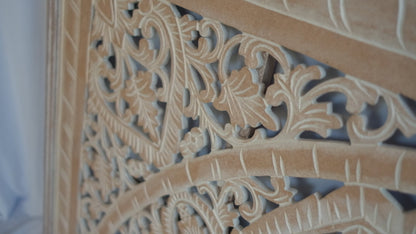 Carved Half Bed Headboard - Sumber Antic Wash - [US-stock]