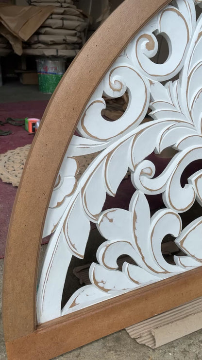Carved Bed Headboard "Tabanan" - Natural & White Wash