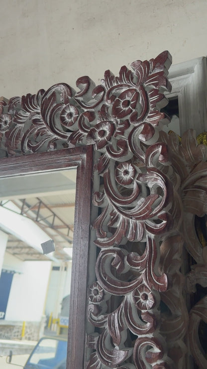 Hand Carved Mirror "Agung" - Dark Brown Wash - 180 x 80 cm