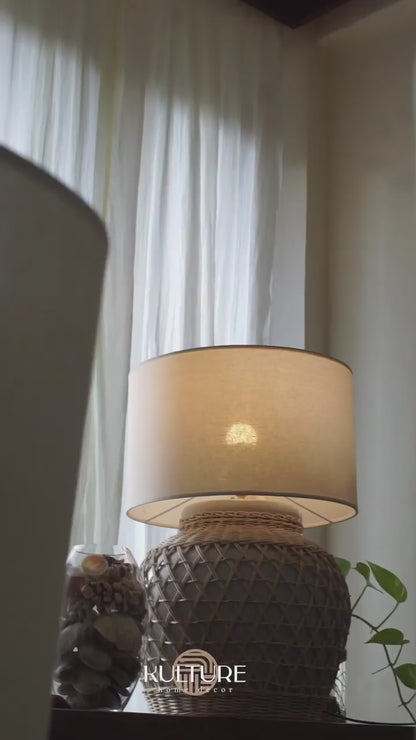 Ceramic & Rattan Table Lamp 'Tulipe'