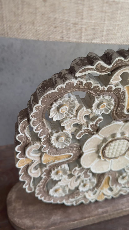 Carved Table Lamp 'Diya' - Pastel Brown