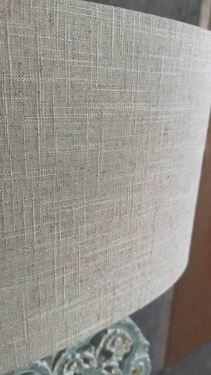 Carved Table Lamp 'Diya' - Pastel Blue
