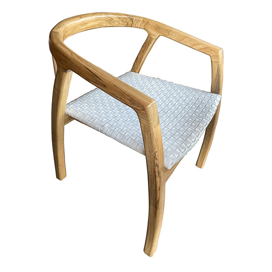 Rattan & Teak Wood Dining Chair 'Coco' - White & Natural