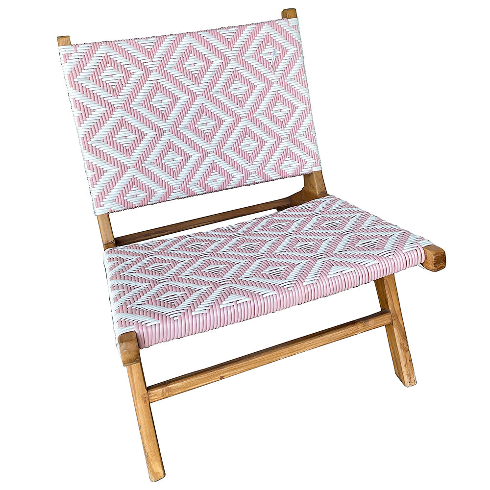 Rattan & Teak Wood Lounge Chair 'Rose' - White & Pink