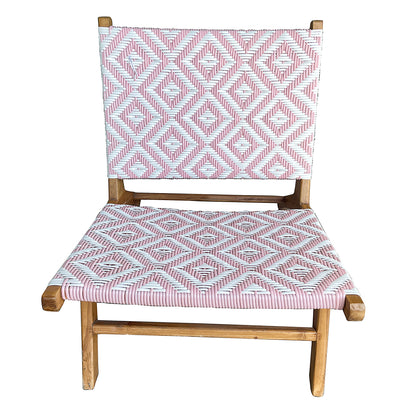 Rattan & Teak Wood Lounge Chair 'Rose' - White & Pink