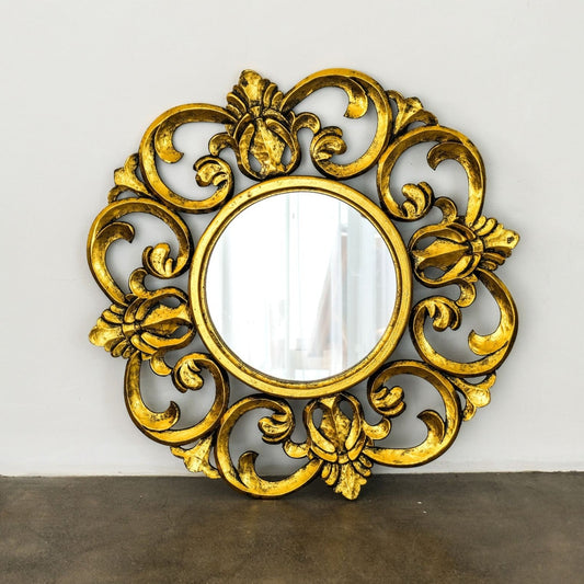Hand Carved Mirror "Roopa" Gold antic wash - 80 cm