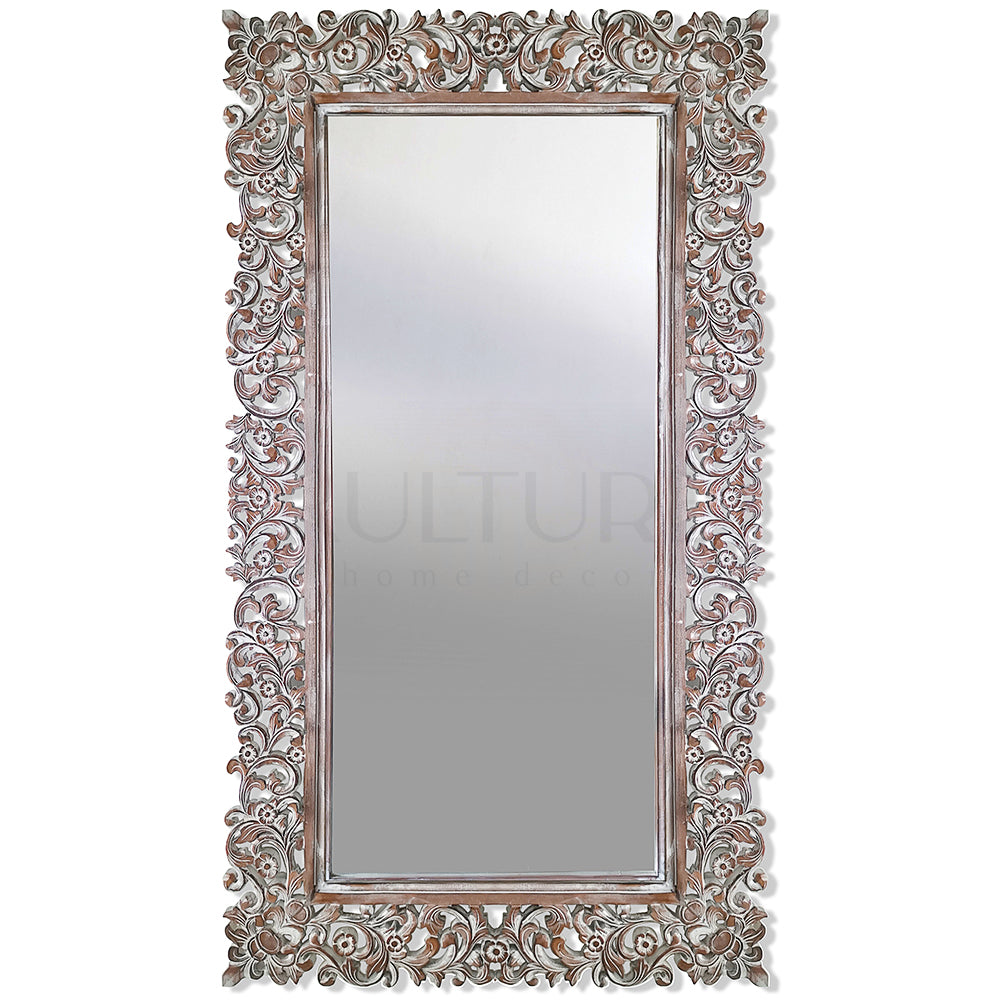 Hand Carved Mirror "Agung" Brown Wash - 180 cm