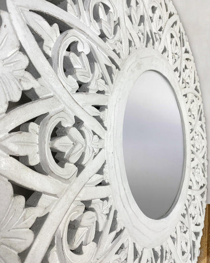 Hand Carved Mirror "Wanasari" White Wash - 70 cm - Kulture Home Decor