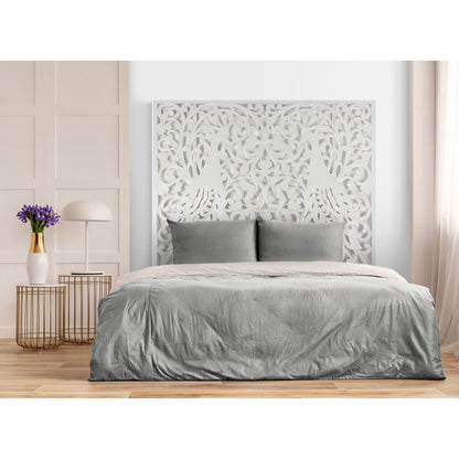 Bed Headboard Carved Peacock - White