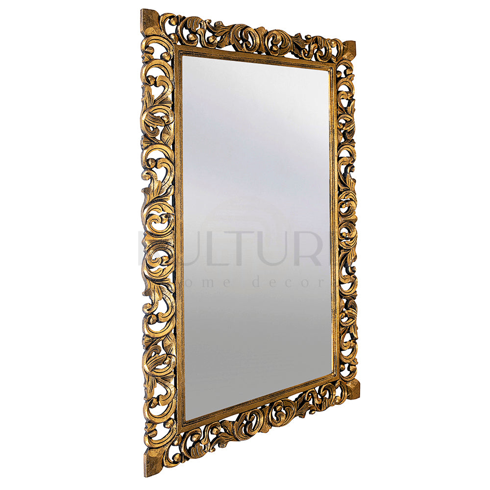Hand Carved Mirror "Cempaka" Gold Wash - 150 cm