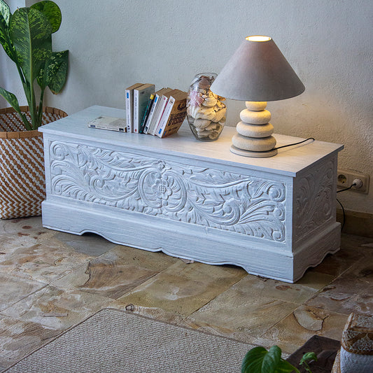 carved wood trunk sandara white wash bali design hand carved hand made decorative house furniture wood material decorative wall panels decorative wood panels decorative panel board